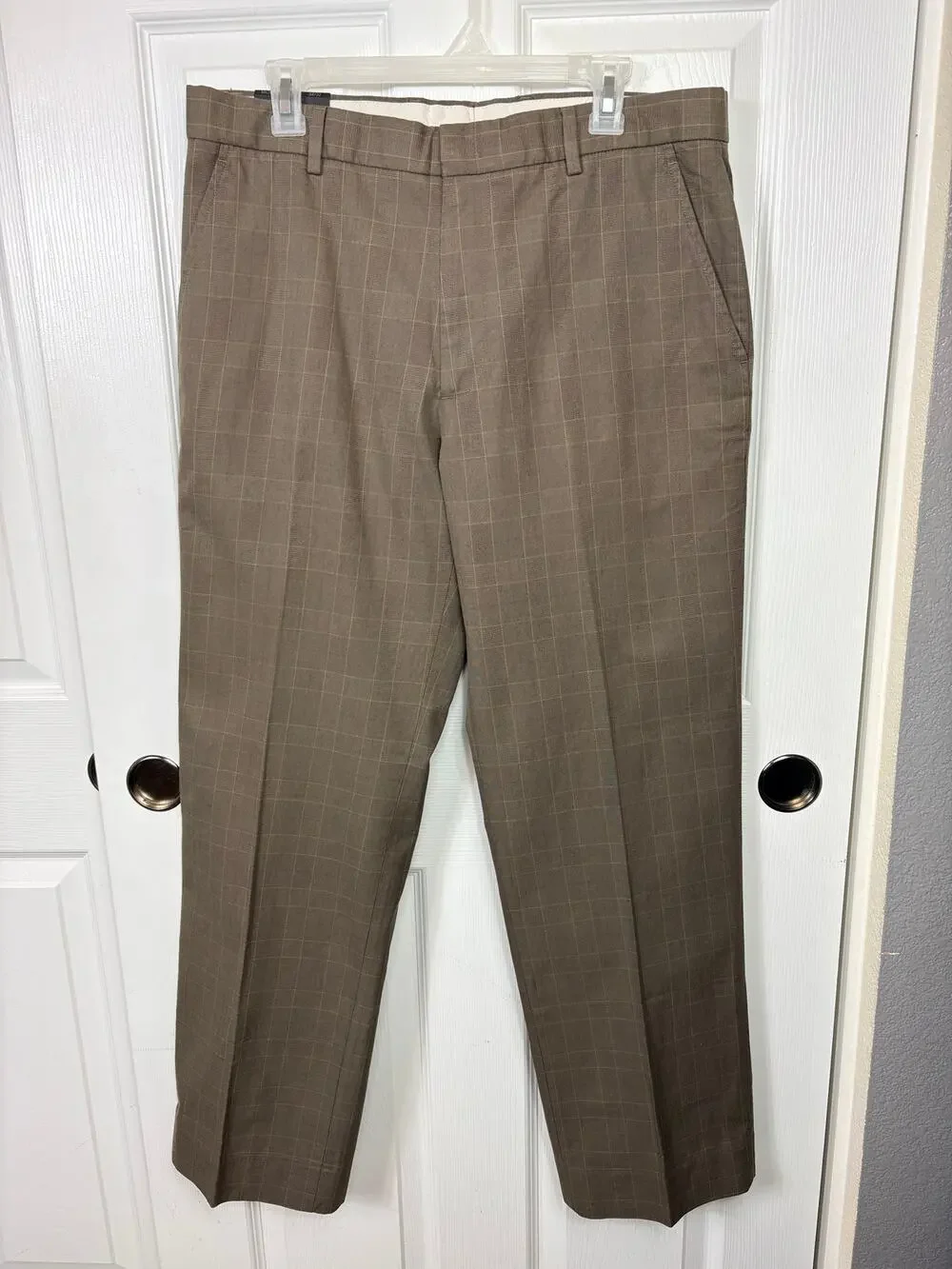 Banana Republic Modern Fit Men's Dress Pants Brown Plaid Straight Size 34/32 NWT